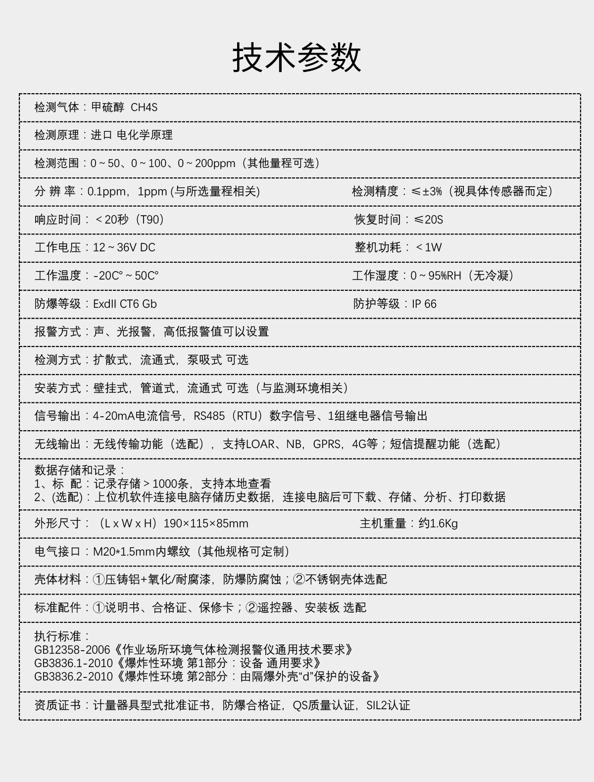 固定分體式甲硫醇檢測儀